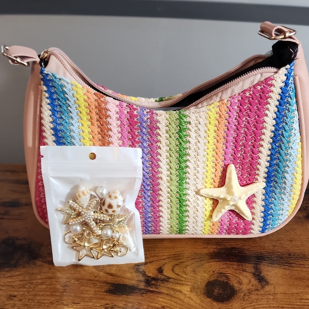 Romwe Fairycore Colorful Dopamine Resort Style Starfish Shell Decor Straw Bag